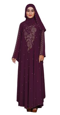 Dark-Violet Embroidered Lycra Burka 4