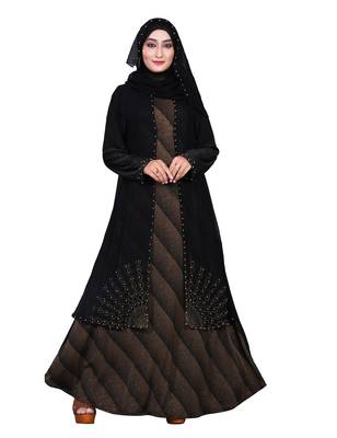 Brown Embroidered Lycra Burka 1
