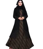 Brown Embroidered Lycra Burka