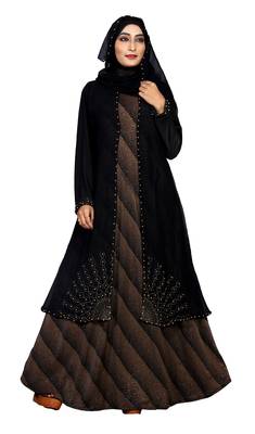Brown Embroidered Lycra Burka 4