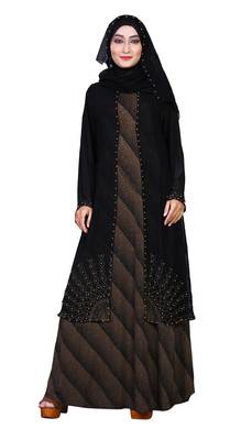 Brown Embroidered Lycra Burka 5