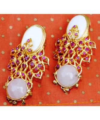 Ruby Studded Gold Dangler Earrings 1