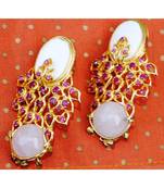 Ruby Studded Gold Dangler Earrings