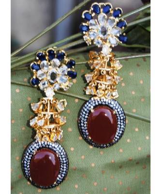 Oval Carnelian Drop Diamond Dangler Earrings 1