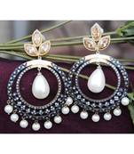 Three Leaf Champagne Diamond Pearl Drop Dangler Earrings
