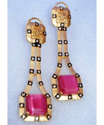 Pink Chalcedony Diamond Dangler Earrings 1