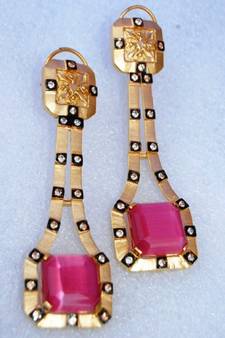 Pink Chalcedony Diamond Dangler Earrings