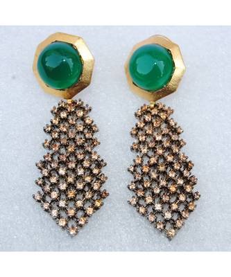 Green Onyx Champagne Diamond Dangler Earrings 1