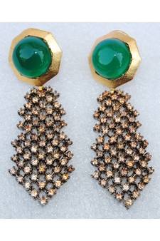 Green Onyx Champagne Diamond Dangler Earrings