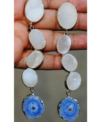 Oval White Druzy Dangler Earrings 1