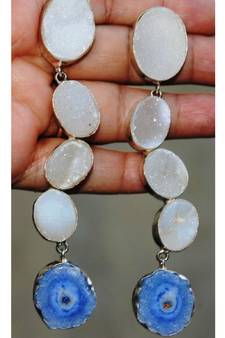 Oval White Druzy Dangler Earrings