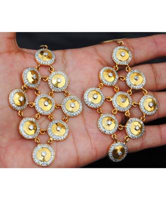 Gold Diamond Circle Dangler Earrings 1