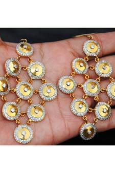 Gold Diamond Circle Dangler Earrings