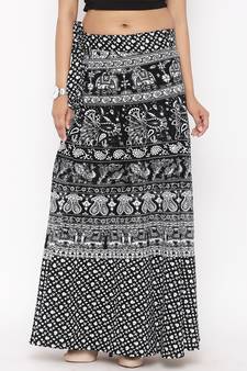 Black Cotton Printed Wrap Around Skirt