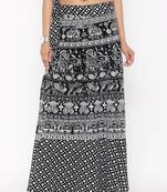 Black Cotton Printed Wrap Around Skirt
