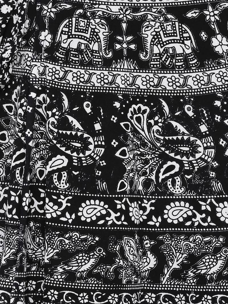 Black Cotton Printed Wrap Around Skirt