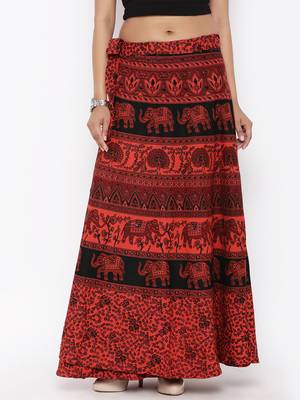 Red Cotton Printed Wrap Around Skirt 1