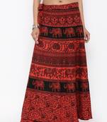 Red Cotton Printed Wrap Around Skirt