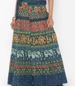 Green Cotton Printed Wrap Around Skirt