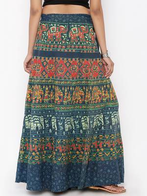 Green Cotton Printed Wrap Around Skirt 2