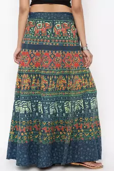 Green Cotton Printed Wrap Around Skirt