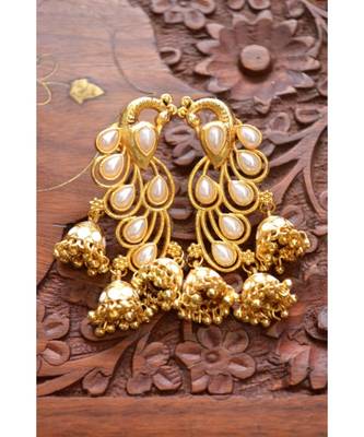 Designer Floral Peacock Meenakari Kundan Studed Onyx Stone Jhunka Earrings 1