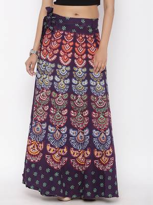 Purple Cotton Printed Wrap Around Skirt 1
