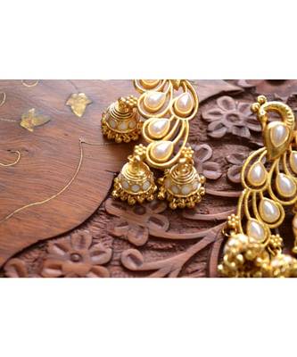 Designer Floral Peacock Meenakari Kundan Studed Onyx Stone Jhunka Earrings 4