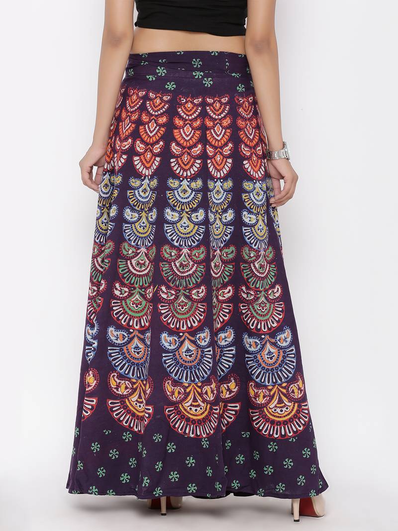 Purple Cotton Printed Wrap Around Skirt
