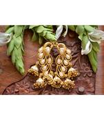 Designer Floral Peacock Meenakari Kundan Studed Onyx Stone Jhunka Earrings