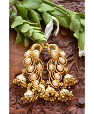 Designer Floral Peacock Meenakari Kundan Studed Onyx Stone Jhunka Earrings 2