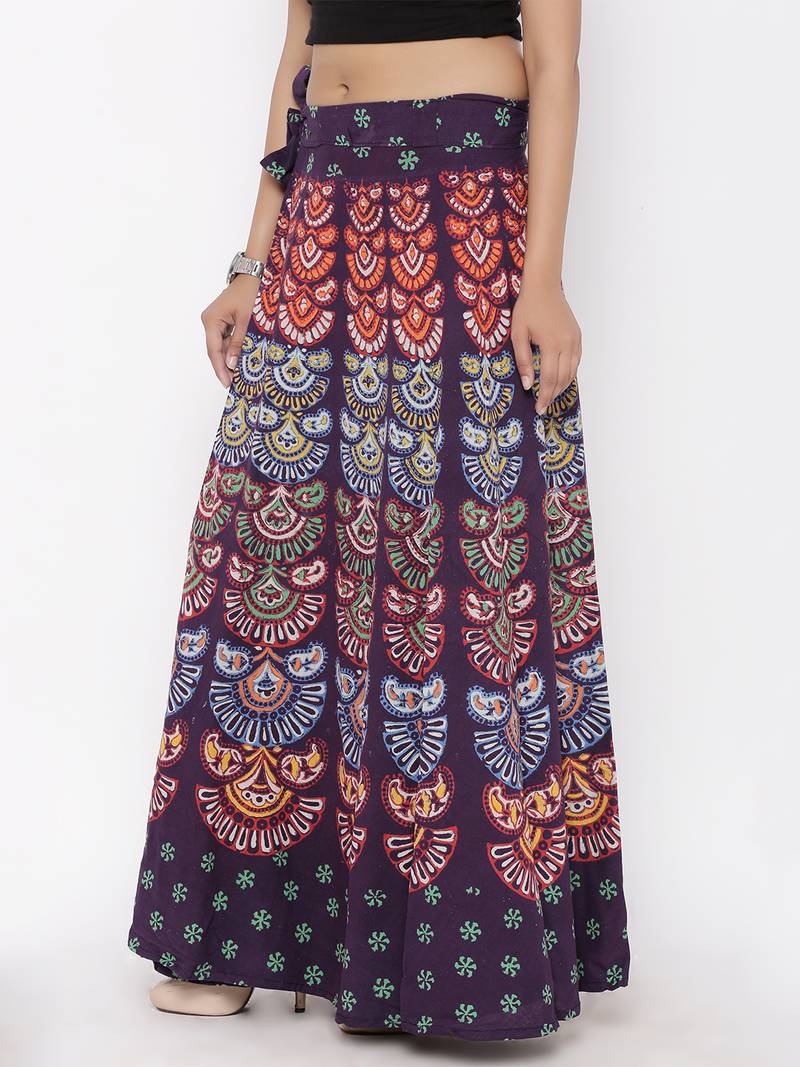 Purple Cotton Printed Wrap Around Skirt