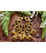 Designer Floral Peacock Meenakari Kundan Studed Onyx Stone Jhunka Earrings
