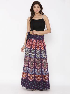 Purple Cotton Printed Wrap Around Skirt 4