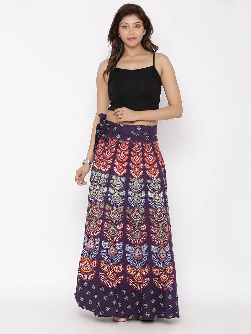 Purple Cotton Printed Wrap Around Skirt