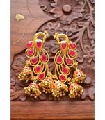 Designer Floral Peacock Meenakari Kundan Studed Onyx Stone Jhunka Earrings