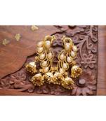 Designer Floral Peacock Meenakari Kundan Studed Onyx Stone Jhunka Earrings