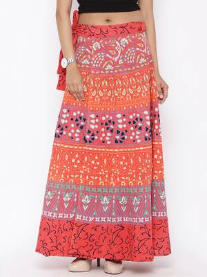 Orange Cotton Printed Wrap Around Skirt 1