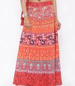 Orange Cotton Printed Wrap Around Skirt