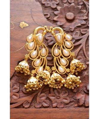 Designer Floral Peacock Meenakari Kundan Studed Onyx Stone Jhunka Earrings 2