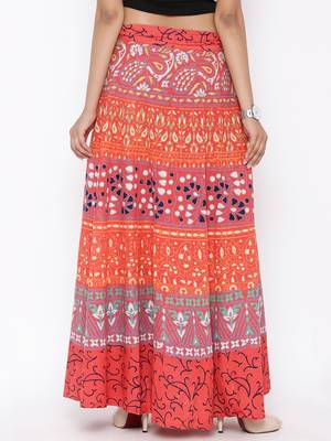 Orange Cotton Printed Wrap Around Skirt 2