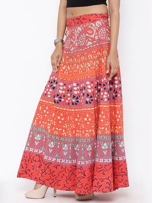 Orange Cotton Printed Wrap Around Skirt 3