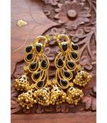 Designer Floral Peacock Meenakari Kundan Studed Onyx Stone Jhunka Earrings