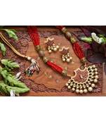 Designer Floral Peacock Meenakari Kundan Studed Onyx Stone Multilayer Necklace Set with Earrings