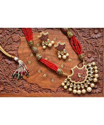Designer Floral Peacock Meenakari Kundan Studed Onyx Stone Multilayer Necklace Set with Earrings 4