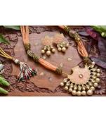 Designer Floral Peacock Meenakari Kundan Studed Onyx Stone Multilayer Necklace Set with Earrings