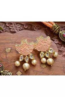 Designer Floral Peacock Meenakari Kundan Studed Onyx Stone Multilayer Necklace Set with Earrings