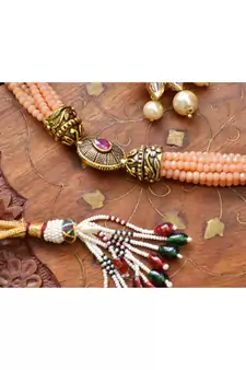 Designer Floral Peacock Meenakari Kundan Studed Onyx Stone Multilayer Necklace Set with Earrings