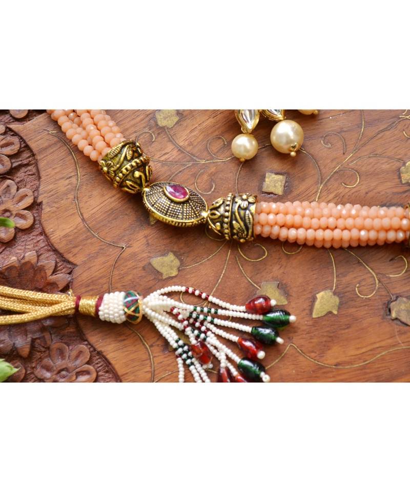 Designer Floral Peacock Meenakari Kundan Studed Onyx Stone Multilayer Necklace Set with Earrings