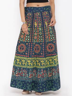 Green Cotton Printed Wrap Around Skirt 1